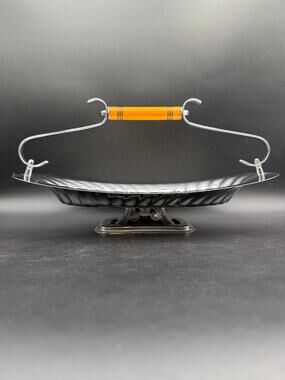 Farber Bros Krome Kraft Chrome Footed Candy Dish Orange Bakelite Handle Art Deco